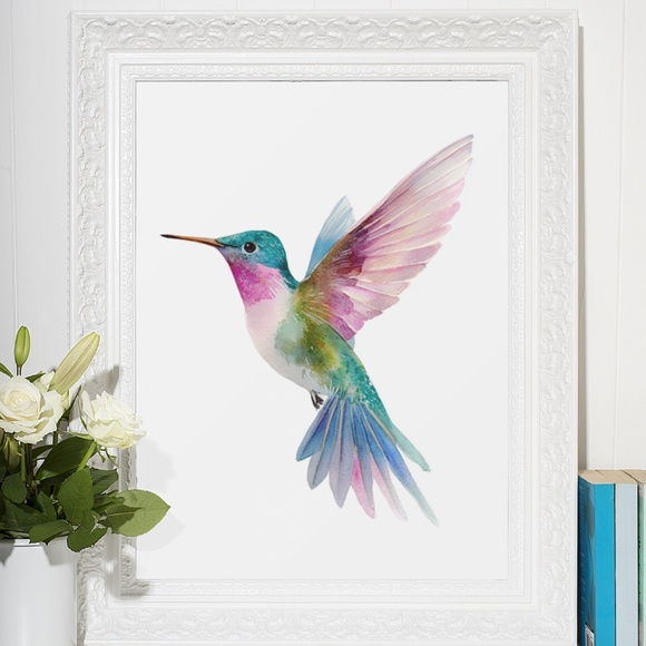 Watercolor Hummingbird Wall Art Print, Unframed - Enchanting Nature-Inspired - Picture 6 of 6